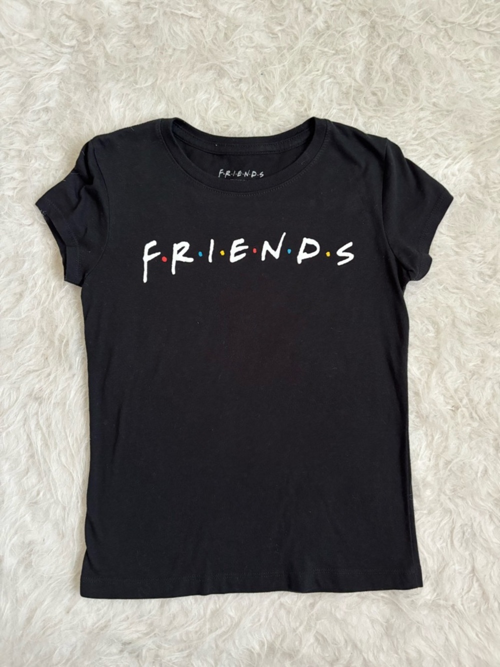 Girls’ FRIENDS Casual Black Crewneck Tee